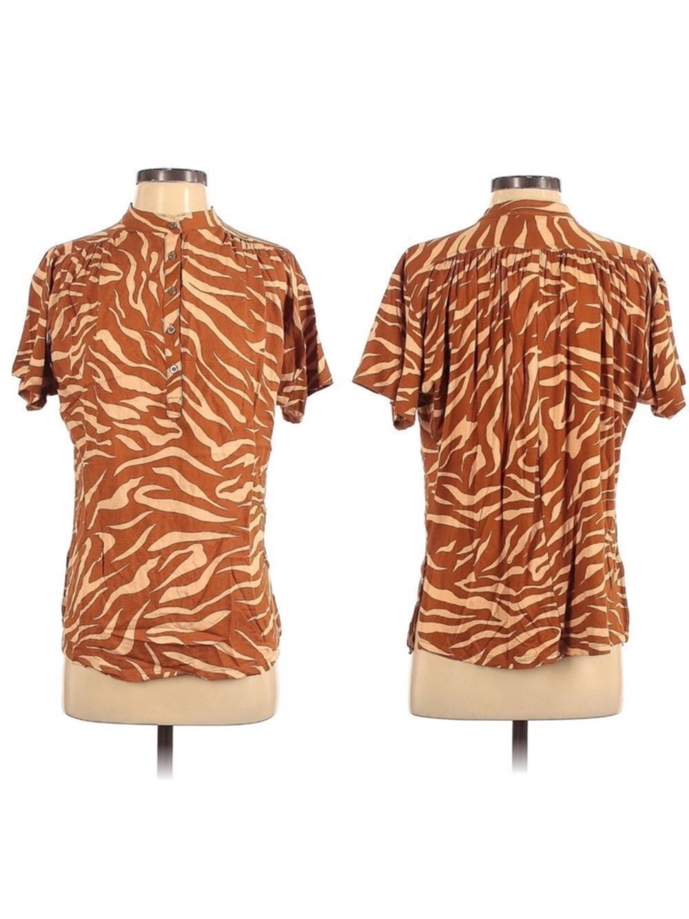 NWT Anthropologie MAEVE Animal Print Flutter Sleeve Ruched Blouse XS